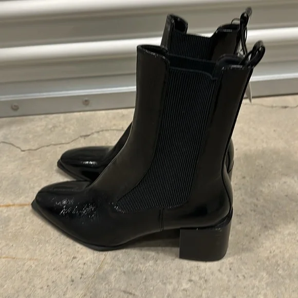 BNWT Zara black patent block heel pull on boots Sz 41 - Picture 3 of 6